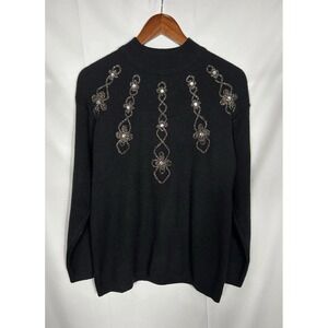 Vintage Adolfo Acrylic/Lambswool Knit Mock Neck Sweater Sparkle Luxury Size M‎